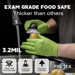 FINITEX Green Nitrile Gloves - 100, 300 & 1000 PCS 3.2 Mil Powder-Free Gloves Cleaning Medical Exam Food Gloves