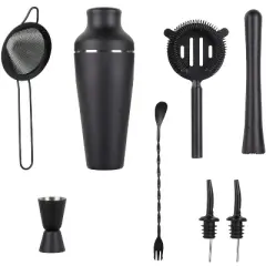 LEMONSODA 8-Piece Cocktail Shaker Bartender Kit with Stand, Boston Shaker, Mixing Spoon, Muddler, Measuring Jigger, Mesh and Regular Strainer,  Liquor