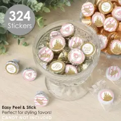 Big Dot of Happiness Little Princess Crown - Pink and Gold Baby Shower or Birthday Party Small Round Candy Stickers - Party Favor Labels - 324 Count