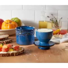 Butter Bell&reg; Crock &ndash; Denim Blue Antique Ceramic Butter Keeper, Reactive Glaze Vintage-Style Butter Dish for Fresh, Spreadable Butter