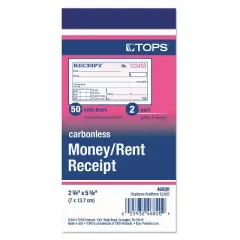 Tops Money and Rent Receipt Books 2-3/4 x 4 7/8 2-Part Carbonless 50 Sets/Book 46820