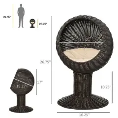 Kumasinova Elevated Cat Bed,Cat Basket Bed with Rotating Egg Chair Cushion,Natural Rattan Pet Bed with Thick Padding,Woven Cat Beds for Indoor Cats