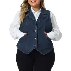 Agnes Orinda Women's Plus Size Sleeveless Lapel Casual Buttons Pockets Denim Vests