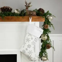 Northlight 19" White and Silver Snowflakes Christmas Stocking