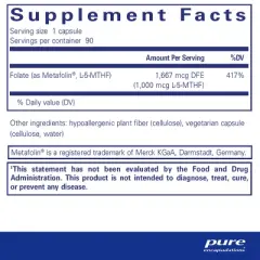 Pure Encapsulations Folate 1000 - Metafolin L-5-MTHF - Heart Health Supplement* - Folate Supplement - Non-GMO & Gluten Free - 90 Capsules