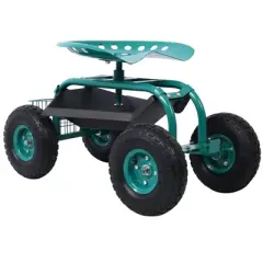 DSVIMOY Rolling Garden Scooter, Garden Cart Seat with Wheels and Tool Tray, 360 Swivel Seat, Green, 42.5"*17.7"*22.4"