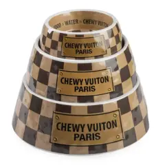 Haute Diggity Dog Checker Chewy Vuiton Bowl - Medium (CASE OF 2) Dishwasher Safe Pet Bowl