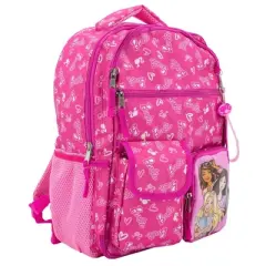 Barbie Backpack for Girls, Multi Pocket Bookbag with Adjustable Shoulder Straps & Padded Back, Pink