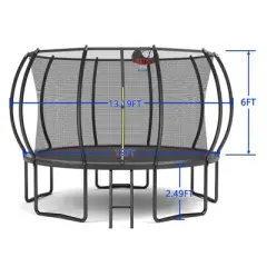 NAYSAYE Trampoline 12FT with Ladder Pumpkin Design for Outdoor Use with Safety Enclosure Net, Black and Red, 144.00"*144.00"*102.00"