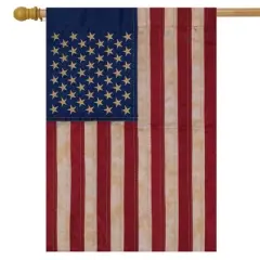 Briarwood Lane Tea Stained Applique & Embroidered American Flag House Flag USA 28" x 50"