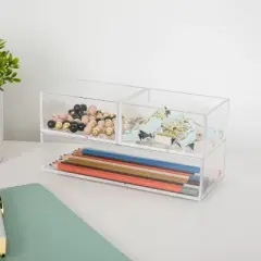 Martha Stewart Brody Set of 3 Stack and Slide Plastic Tray Office Desktop Organizers, 2- Small and 1-Medium