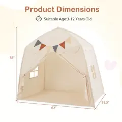Costway Kids Play Tent w/Flags and Globe String Lights for 3-12 Years Old Indoor Outdoor