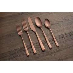 Cambridge Silversmiths 20pc Marlise Copper Satin Flatware Set: Copper Silverware, Service for 4, Dishwasher-Safe