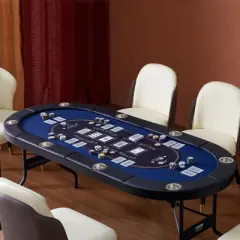 VEVOR 8 Player Foldable Poker Table, Blackjack Texas Holdem Poker Table with Padded Rails and Stainless Steel Cup Holders, 72" Oval Table, Blue