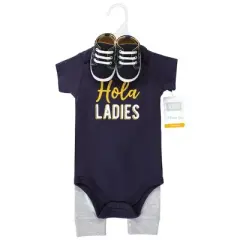 Hudson Baby Infant Boy Cotton Bodysuit, Pant and Shoe Set, Hola Ladies Short Sleeve