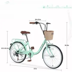 INFURNIC Bicycles, 22 Inch Ladies Bicycle with Basket, Commute Bicycle Women Ladies, Green, 61"*24.41"*38.9"