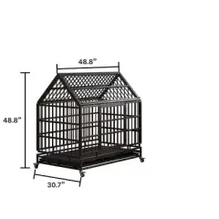 Akoasm 48 Inch Metal  Foldable Heavy Duty Dog Crate With Wheels, Pointed Roof And Removable Tray-Black