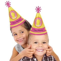 Big Dot of Happiness Pink Ducky Duck - Cone Happy Birthday Party Hats for Kids and Adults - Set of 8 (Standard Size)