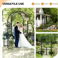 VINGLI Garden Arbor with Gate, PVC Wedding Arch for Ceremony Party, Trellis for Climbing Plants Outdoor for Backyard, Lawn