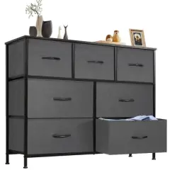 FURNIinspire Dressers 7 Drawer Fabric Tall Dresser Tower Closet Storage Chest of Drawers for Bedroom Nursery, Grey, 11.8"*39.3"*30.3"