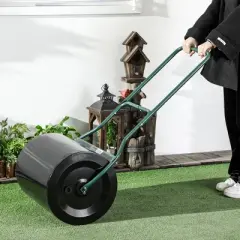 Outsunny 20-Inch Push/Tow Behind Lawn Roller Filled with 16 Gal Water or Sand, Perfect for Flattening Sod in the Garden