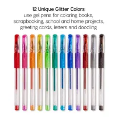 KINGART Gel Pen Set, Soft Grip, 12 Glitter Colors