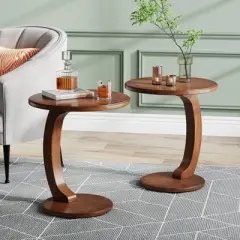 LITTLE TREE Boho Round C Shaped End Table Brown