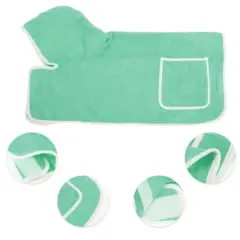 Unique Bargains Hooded Dog Bathrobe Large Green