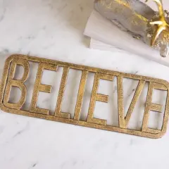 Transpac Gold Metal Trivet Believe Christmas Tabletop Decor Stylish Functional Gift for Holiday Table Setting