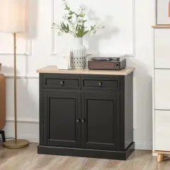 HOMCOM Sideboard Buffet Cabinet with Storage Drawers, 2 Door Kitchen Storage Cabinet with Adjustable Shelves, Coffee Bar for Living Room, Black