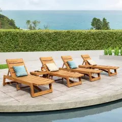 Kyoto 6pc Outdoor Acacia Wood Chaise Lounge Set with Cushions: Weather-Resistant, UV-Resistant - Christopher Knight Home