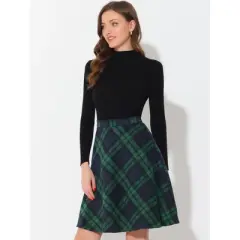 Allegra K Women's Plaids Vintage Tartan Elastic Waist Knee Length A-Line Skirt