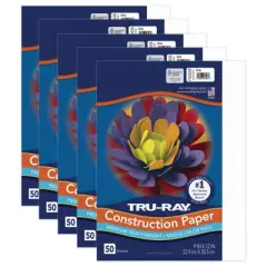 Tru-Ray Construction Paper, White, 9" x 12", 50 Sheets Per Pack, 5 Packs
