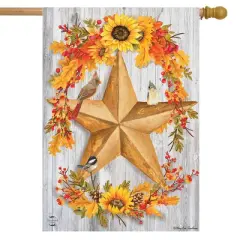Rustic Fall Barnstar House Flag Autumn Wreath 28" x 40" Briarwood Lane