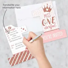 Big Dot of Happiness 1st Birthday Little Miss Onederful - Shaped Fill-In Invites - First Birthday Party Invitation Cards with Envelopes - Set of 12