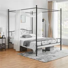 Yaheetech Metal Canopy Bed Frame, Four-poster Canopied Platform Bed with Arched Headboard