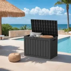 45 Gallon Resin Deck Box, Lockable Waterproof Ourdoor Storage Container for Pool Accessories, Patio and Garden Tools