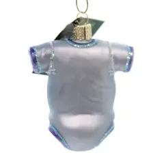Old World Christmas Blue Baby Onesie  -  One Glass Ornament 3.25 Inches -  Infants Dress  -  32339  -  Glass  -  Blue