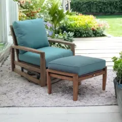 Courtyard Casual Avalon FSC Teak 2 pc Swivel Glider and Ottoman Set