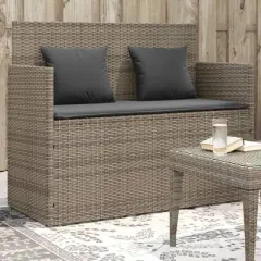 vidaXL Garden Bench Gray PE rattan 47.2 in Removable Covers
