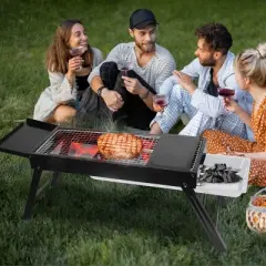 NAYSAYE Grill Racks Portable Foldable BBQ Grill with Charcoal Drawer for Outdoor Cooking, Black, 34.25"*8.85"*12"