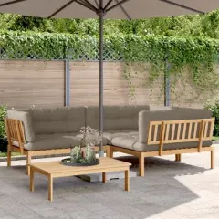 vidaXL 4 Piece Patio Pallet Sofa Set with Taupe Cushions Solid Acacia Wood Modular Outdoor Furniture for Garden Patio Deck