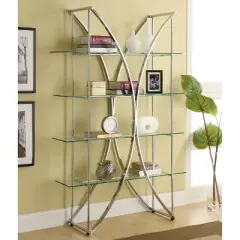 72.5" Contemporary 4 Shelf Bookcase with Glass Shelves Chrome - Coaster