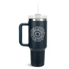 Elanze Designs Sunflower Flower Emblem 40 oz. Stainless Steel, Large Water Bottle Coffee Mug, Spill & Leak Resistant, Thermal Travel Tumbler with