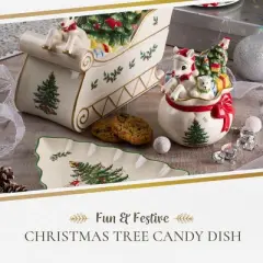 Spode Christmas Tree Candy Bowl - 6.5-Inch Dolomite Bowl Holiday Decor - Christmas Candy Storage Jars with Rudolph the Reindeer Motif