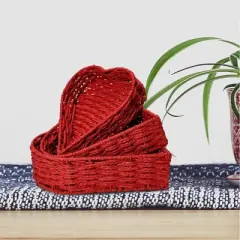 Household Essentials Set of 3 Nesting Heart Baskets Paper Rope Red