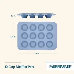 Farberware Easy Solutions 12c Nonstick Steel Bakeware Muffin Pan - Blue: Dishwasher-Safe Cupcake Tin, Round Shape