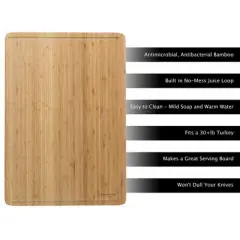 Extra-Large Bamboo Cutting Board - Eco-Friendly Thick Chopping and Serving Board with Juice Groove by Classic Cuisine (Light Brown)