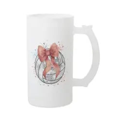 Elanze Designs Freezable Beer Stein Mug With Thumb Grip Handle, 16 Ounce Frosted Glass, Volleyball with Pink Bow