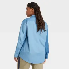 Houston White Adult Long Sleeve Color Blocked Woven Button-Down Shirt - Blue